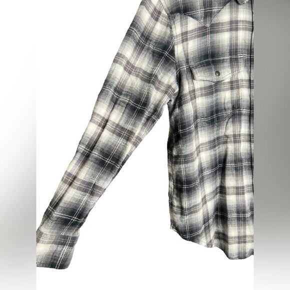 American Eagle Women’s XS‎ Oversized Western Collared Snap Button Black Flannel - Picture 4 of 8